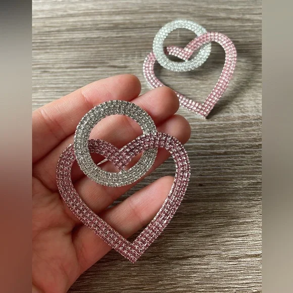 Heart rhinestones earrings - Picture 2 of 5